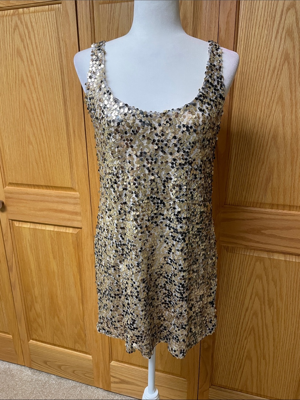 BKE Boutique Gold and Brown Sequin Mini Dress - Size XS